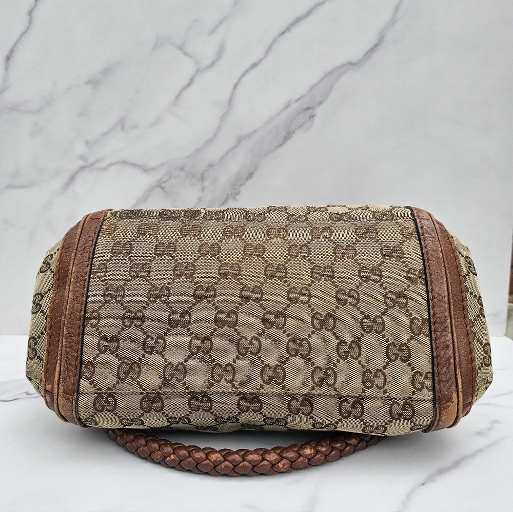 GUCCI Bella Canvas Hobo Bag With Leather Trim & Braided Strap - Picture 6 of 16